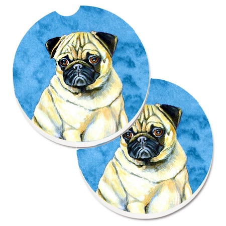 Carolines Treasures Blue Pug Set of 2 Cup Holder Car Coaster LH9387BUCARC